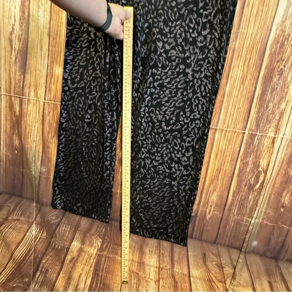Nine West Black Silver Leopard Print Wide Leg Elegant Pants Women’s Size PL